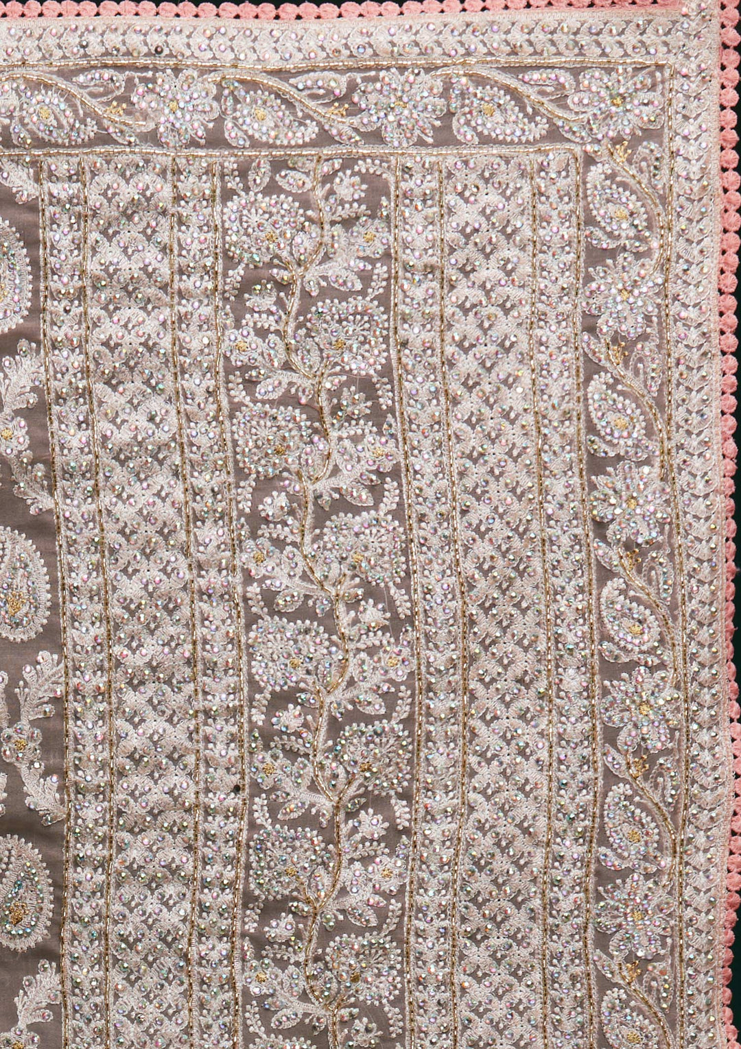Pink Threadwork Net Saree - Koskii