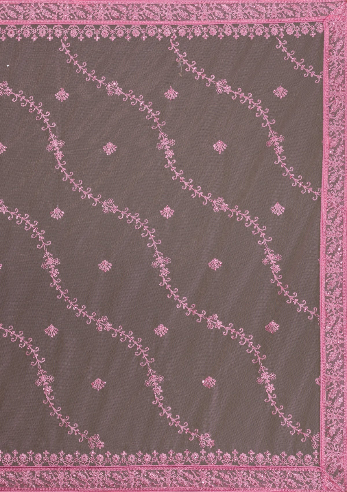 Pink Threadwork Net Semi Stitched Lehenga-Koskii