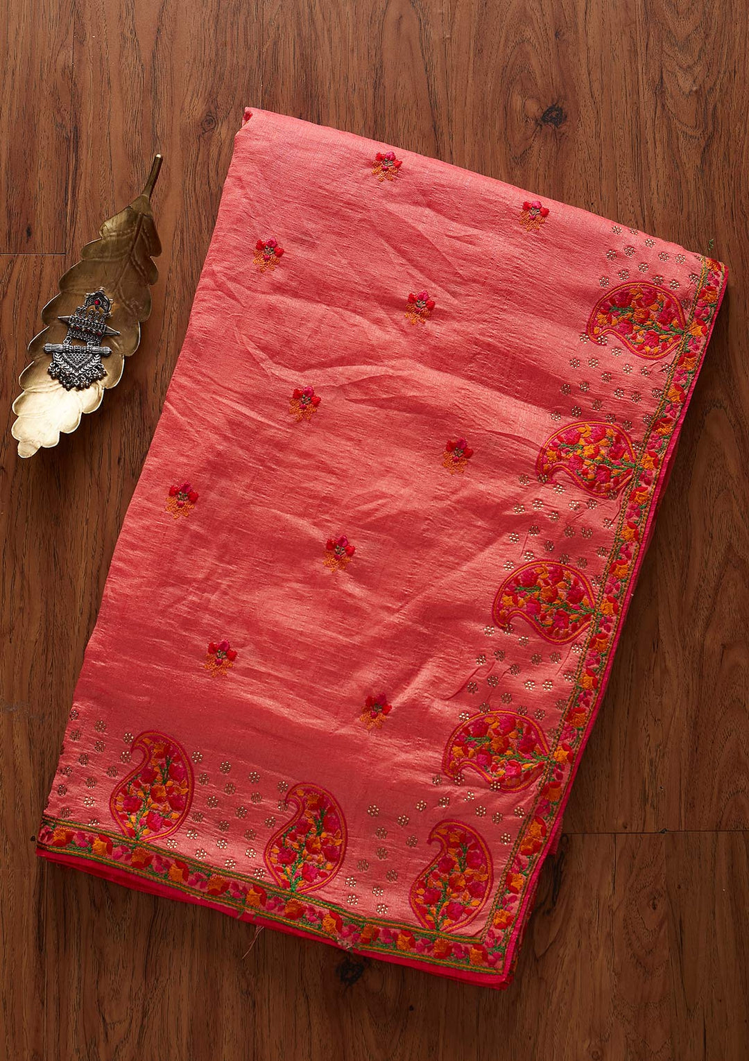 Pink Threadwork Raw Silk Designer Saree - koskii