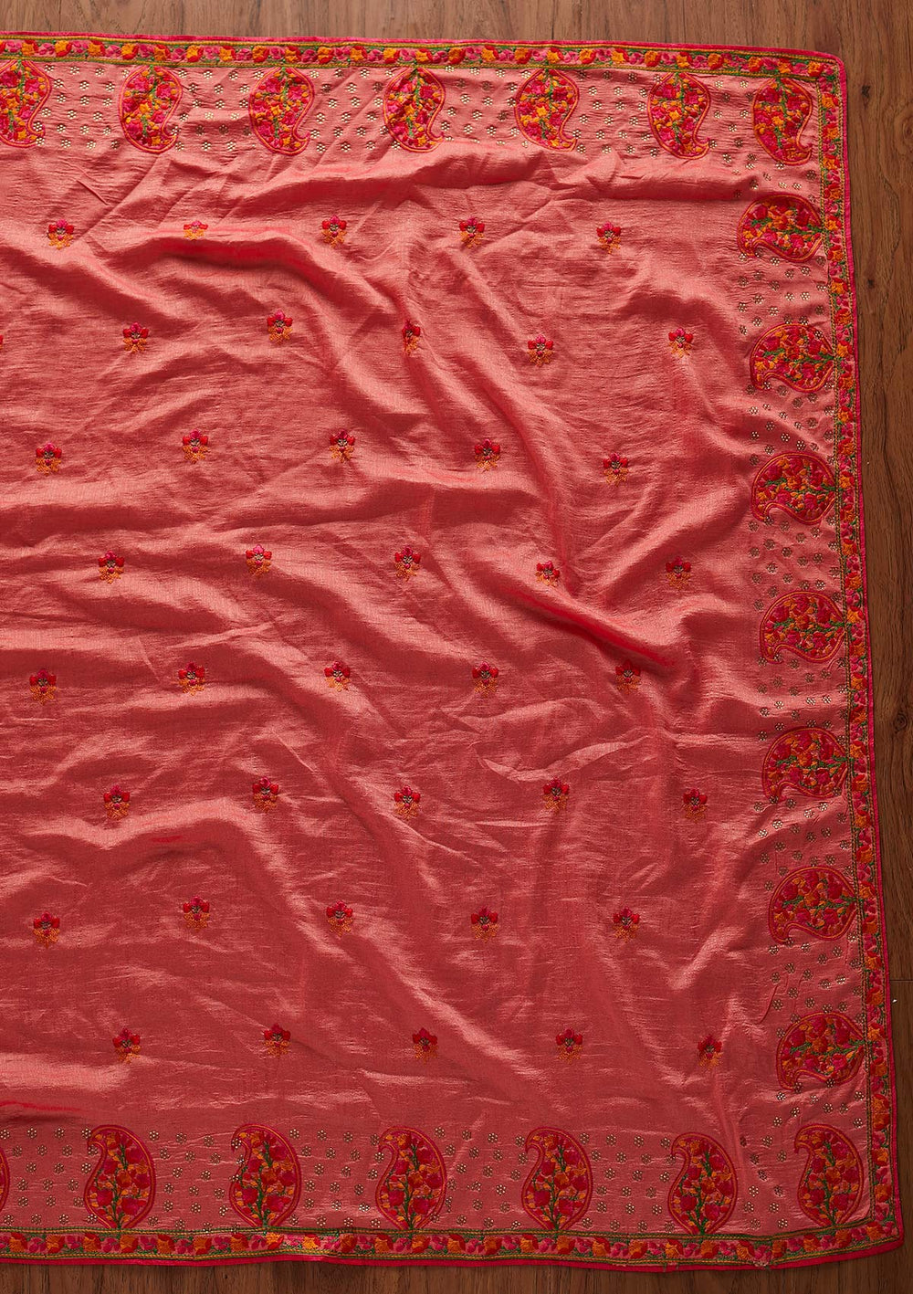 Pink Threadwork Raw Silk Designer Saree - koskii