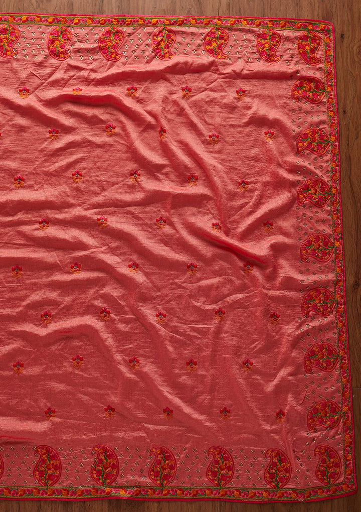 Pink Threadwork Raw Silk Designer Saree - koskii