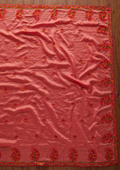 Pink Threadwork Raw Silk Designer Saree - koskii