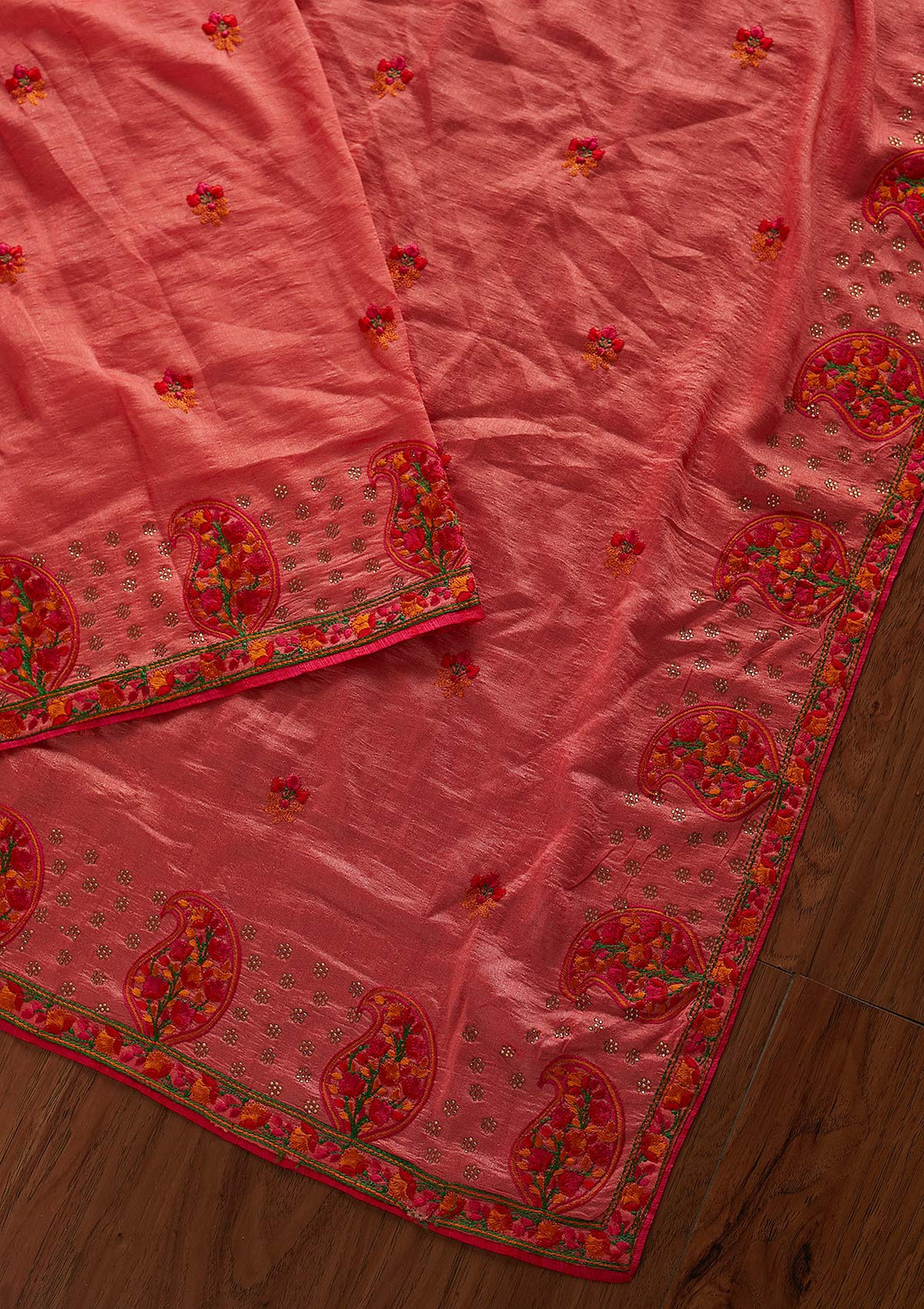 Pink Threadwork Raw Silk Designer Saree - koskii