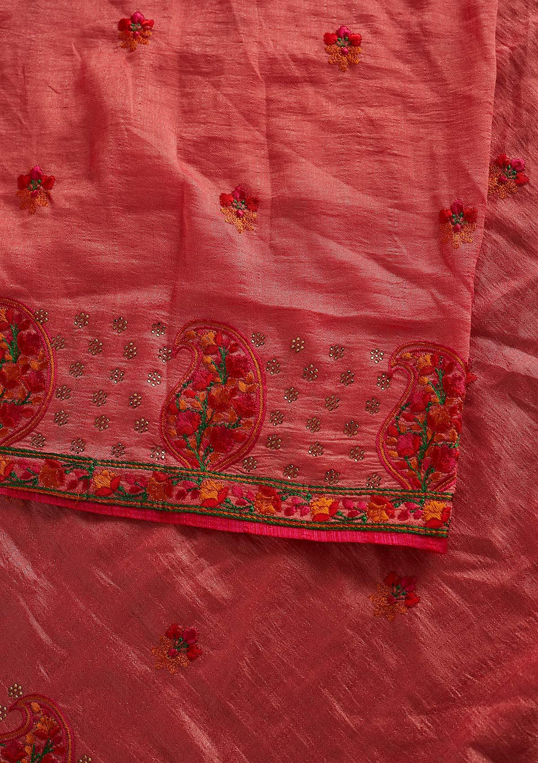 Pink Threadwork Raw Silk Designer Saree - koskii