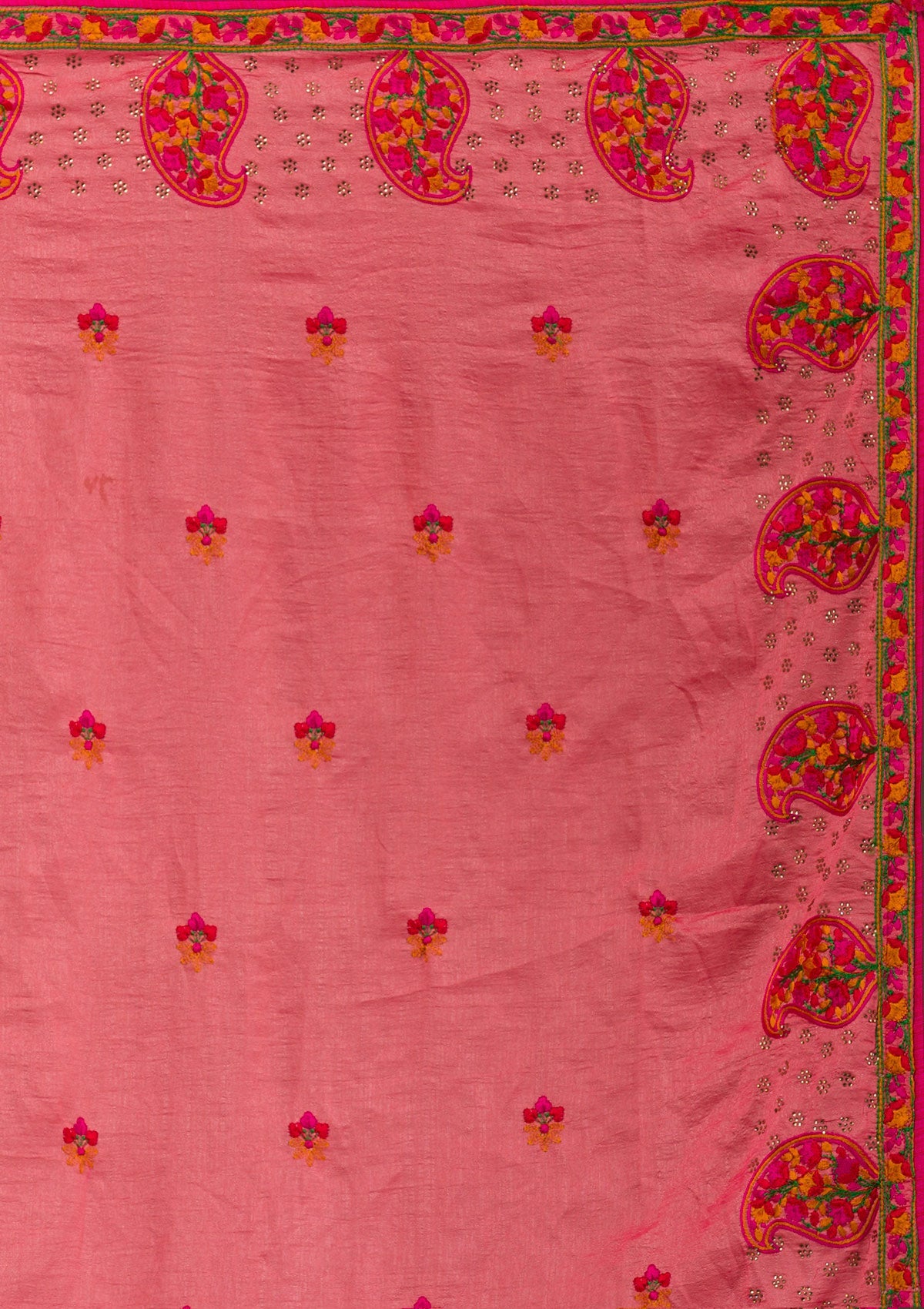 Pink Threadwork Raw Silk Saree-Koskii