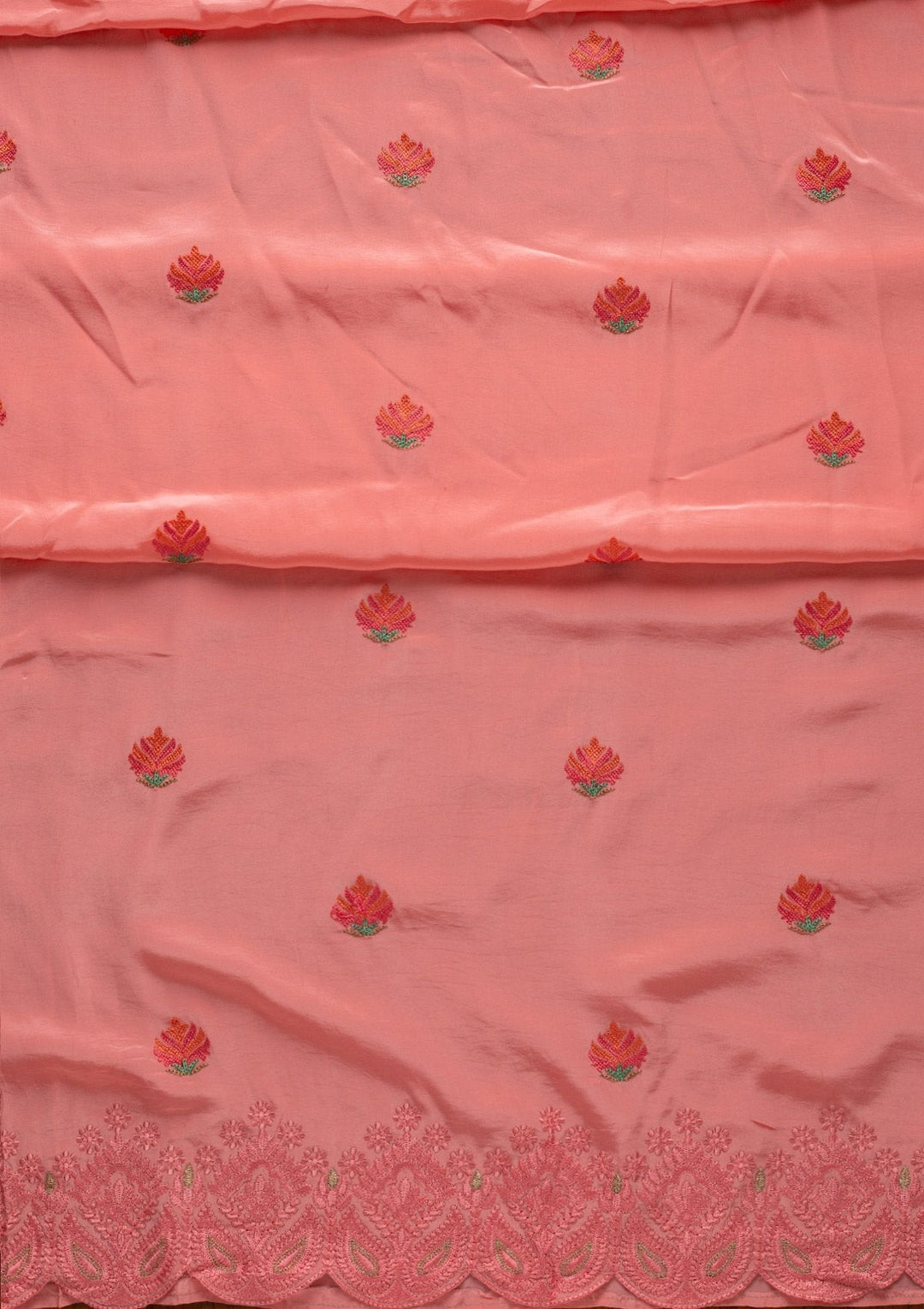 Pink Threadwork Semi Crepe Designer Unstitched Salwar Suit - koskii