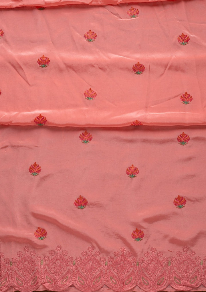 Pink Threadwork Semi Crepe Designer Unstitched Salwar Suit - koskii