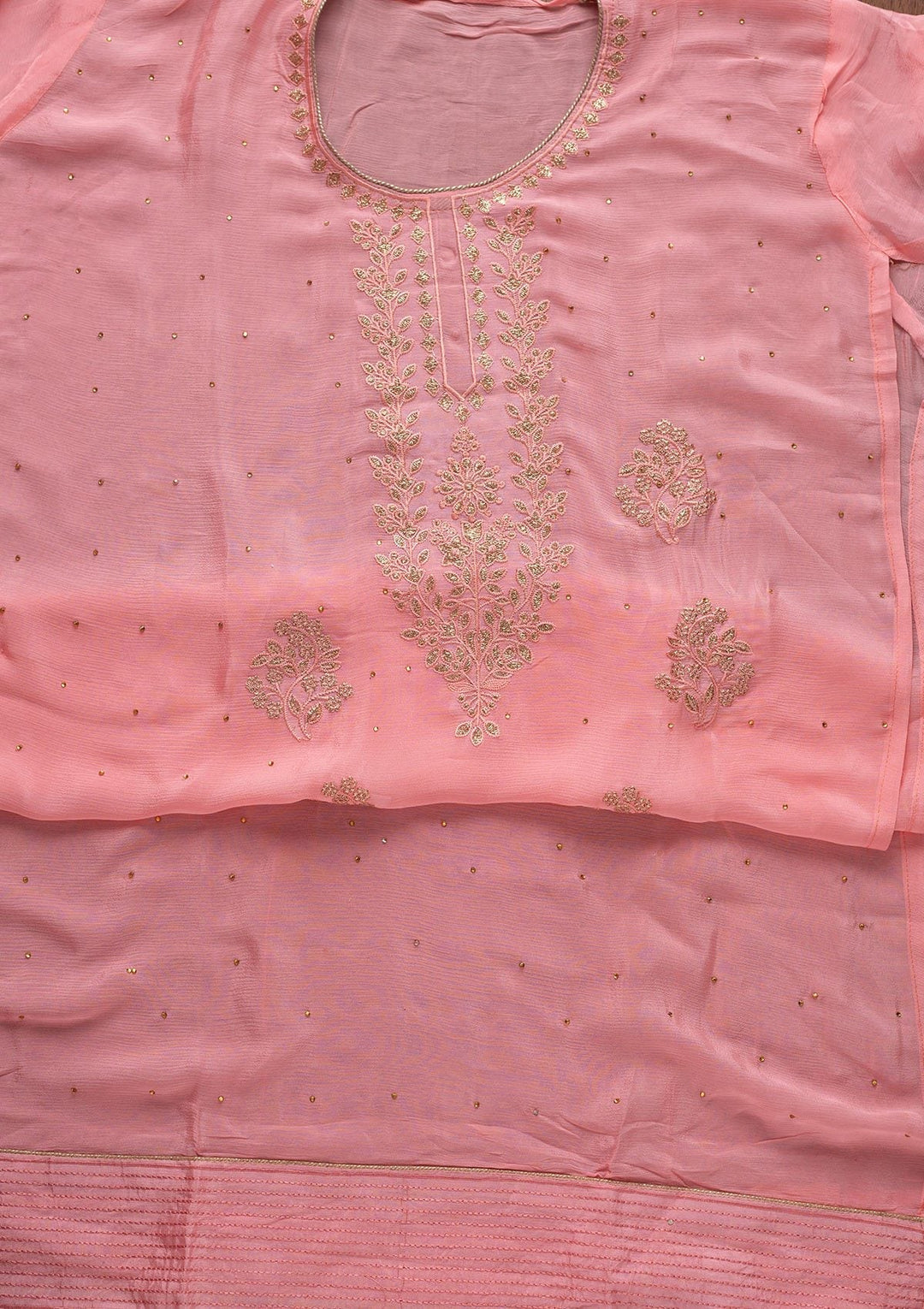 Pink Threadwork Semi Crepe Designer Unstitched Salwar Suit - koskii