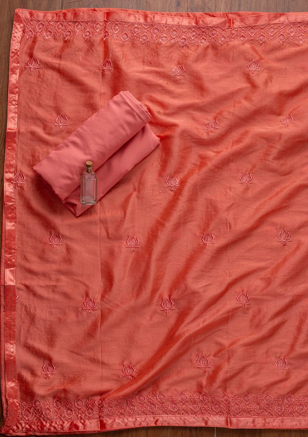 Pink Threadwork Semi Crepe Designer Unstitched Salwar Suit - koskii