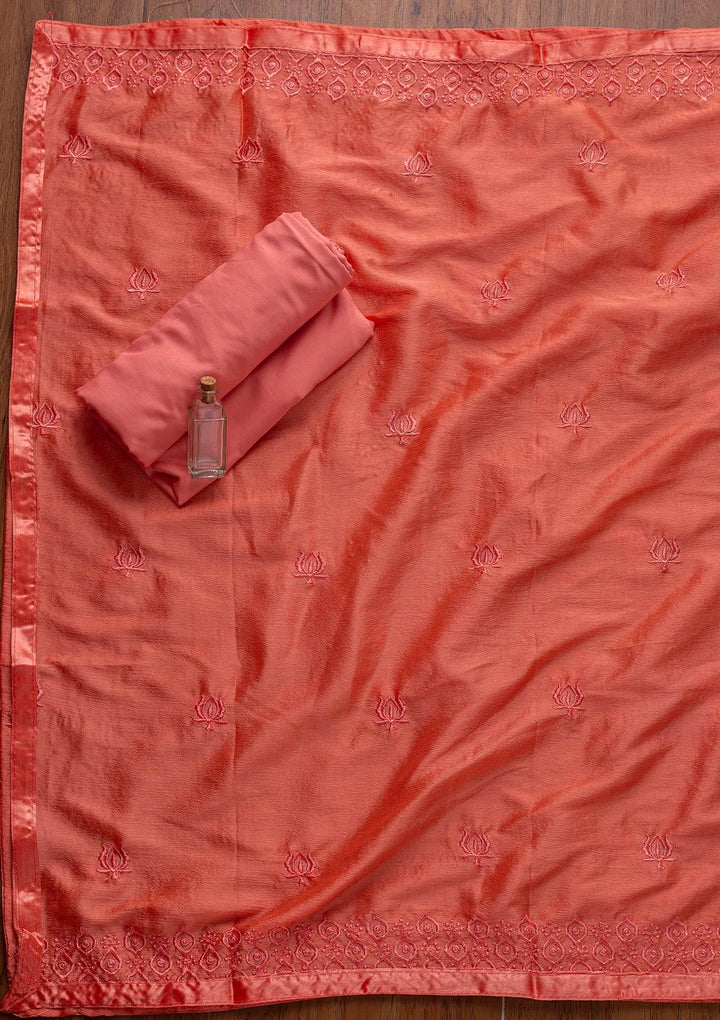Pink Threadwork Semi Crepe Designer Unstitched Salwar Suit - koskii
