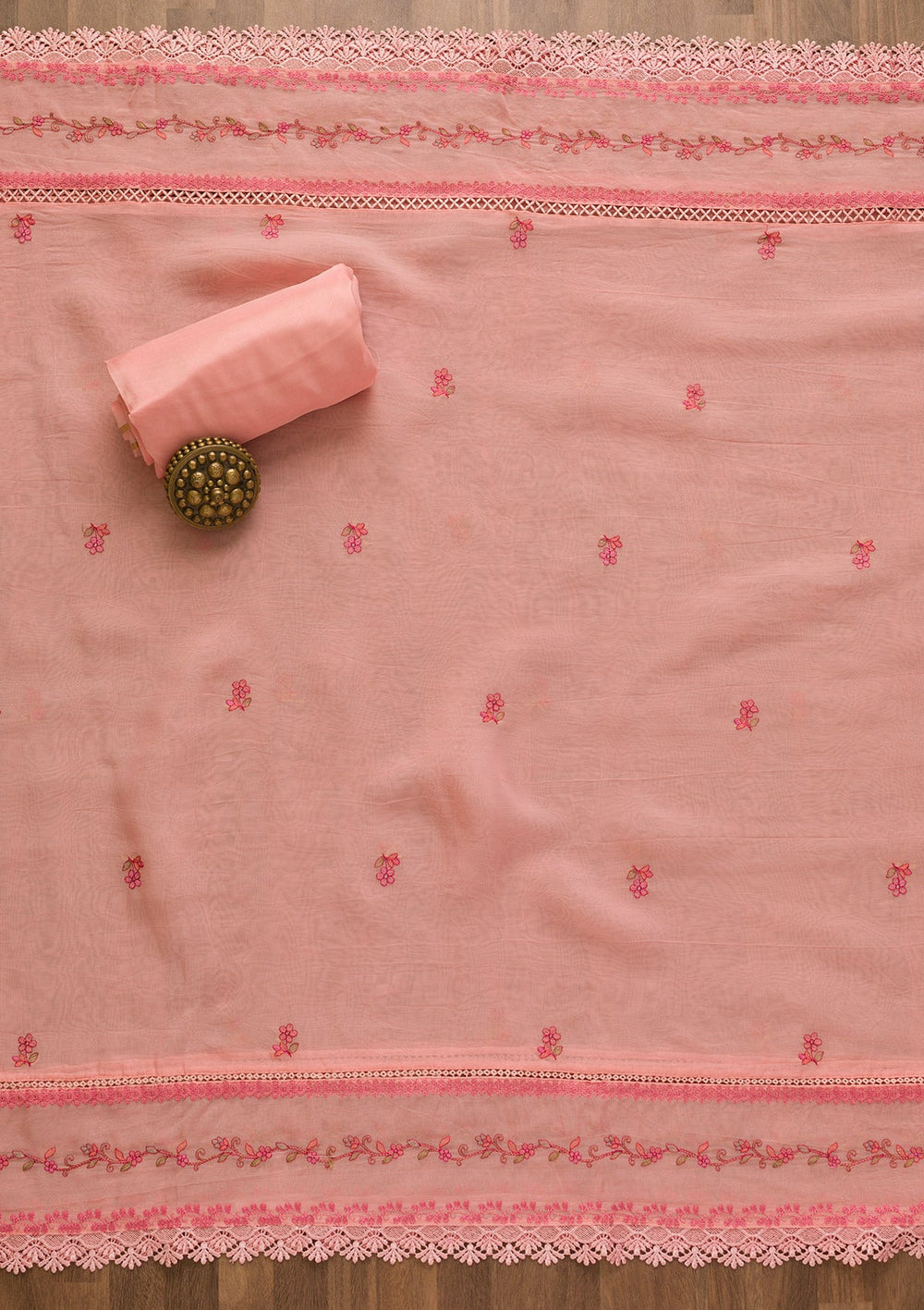 Pink Threadwork Tissue Unstitched Salwar Kameez-Koskii