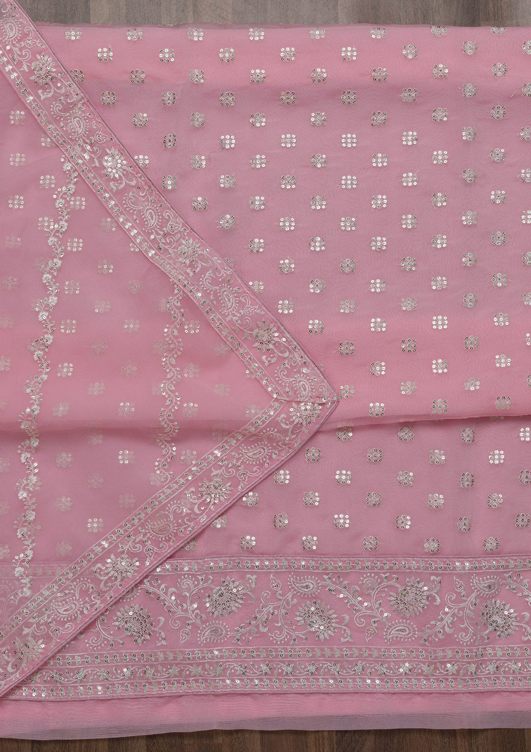 Pink Threadwork Tissue Unstitched Salwar Suit-Koskii