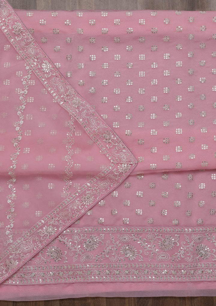 Pink Threadwork Tissue Unstitched Salwar Suit-Koskii