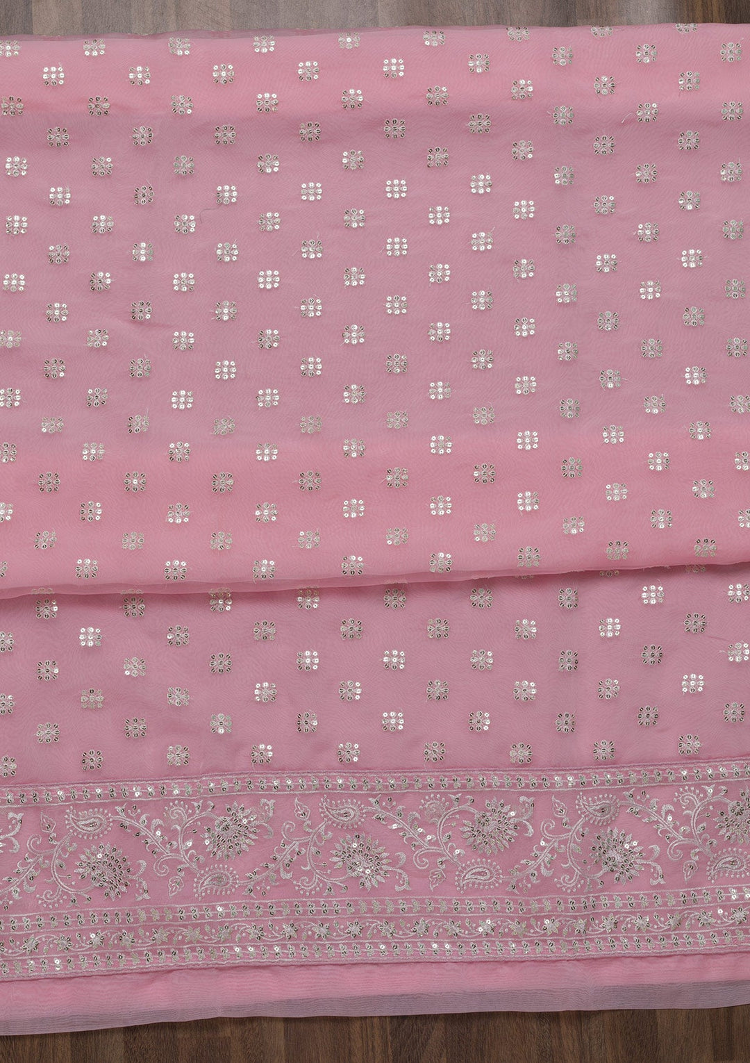 Pink Threadwork Tissue Unstitched Salwar Suit-Koskii