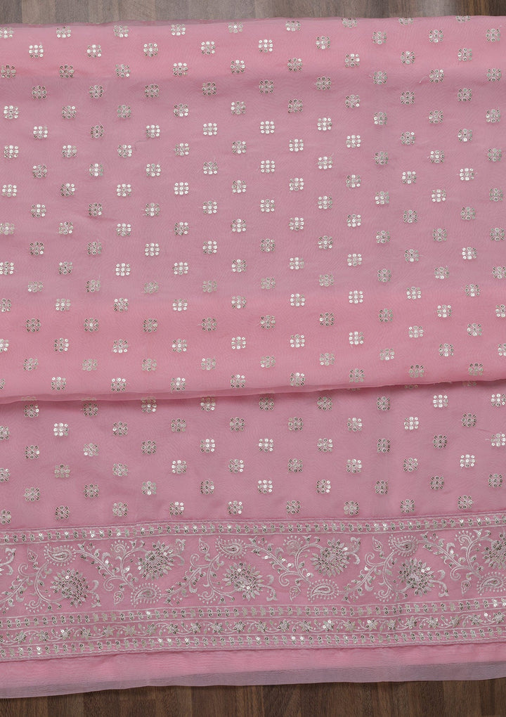 Pink Threadwork Tissue Unstitched Salwar Suit-Koskii