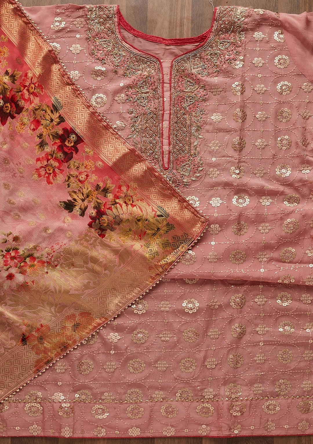 Pink Zardosi Georgette Designer Semi-Stitched Salwar Suit - Koskii