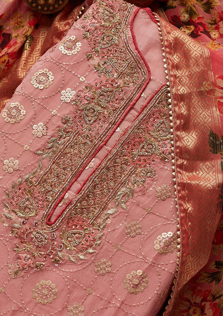 Pink Zardosi Georgette Designer Semi-Stitched Salwar Suit - Koskii