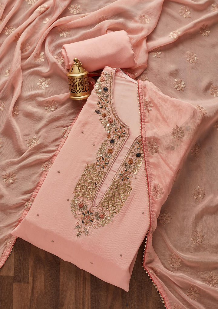 Pink Zardosi Georgette Designer Semi-Stitched Salwar Suit - Koskii