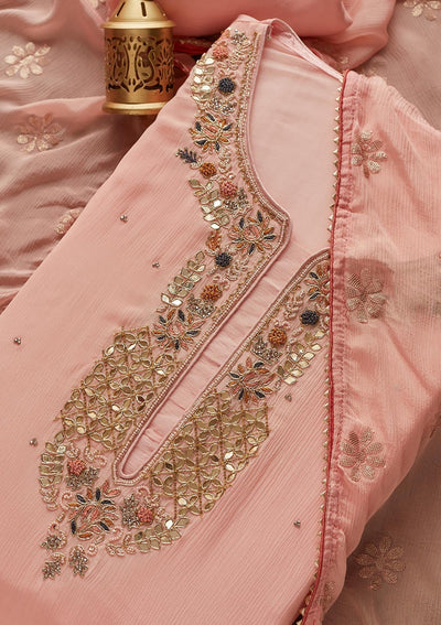 Pink Zardosi Georgette Designer Semi-Stitched Salwar Suit - Koskii