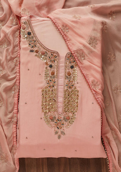 Pink Zardosi Georgette Designer Semi-Stitched Salwar Suit - Koskii