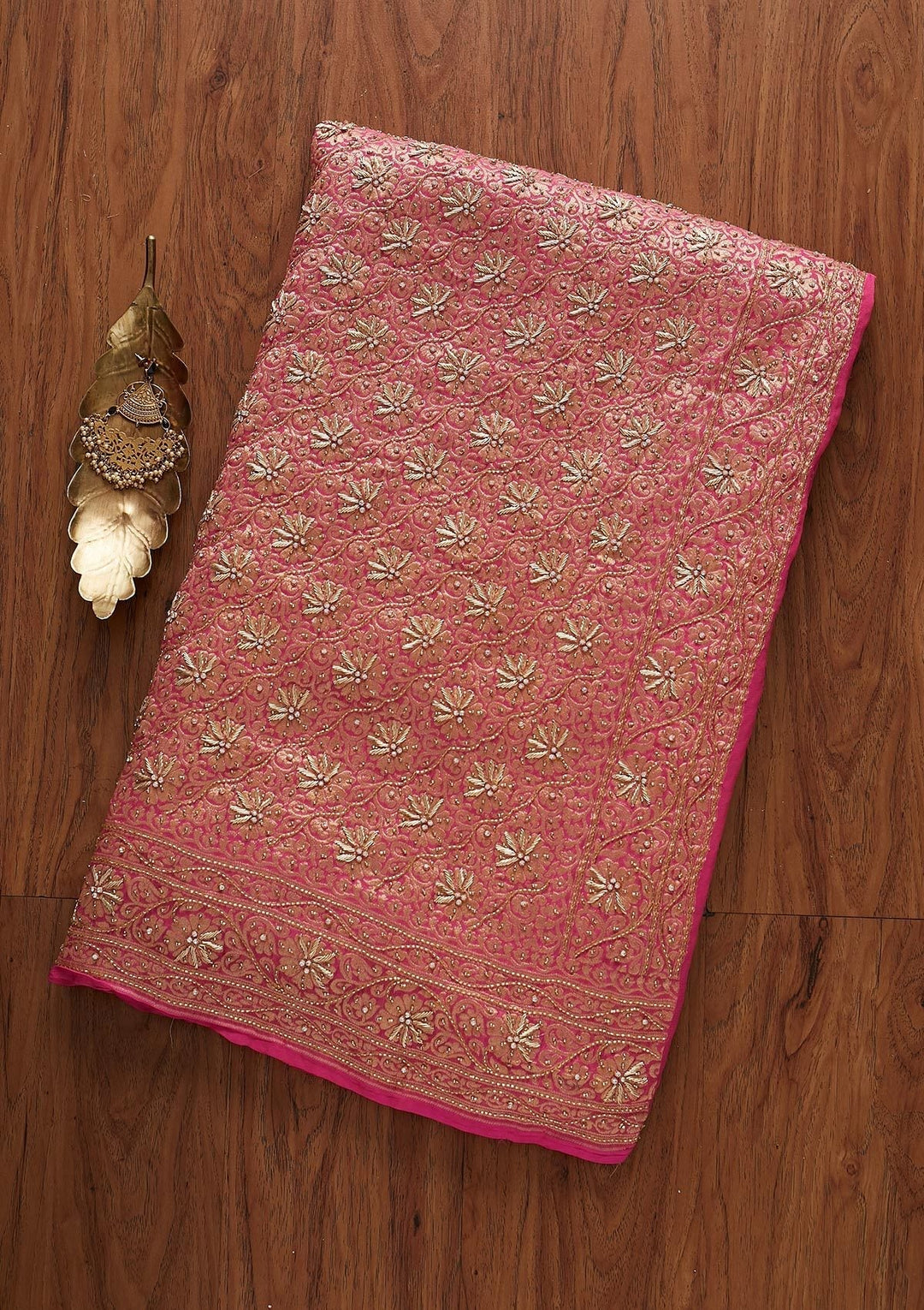 Pink Zardosi Georgette Designer Saree - koskii