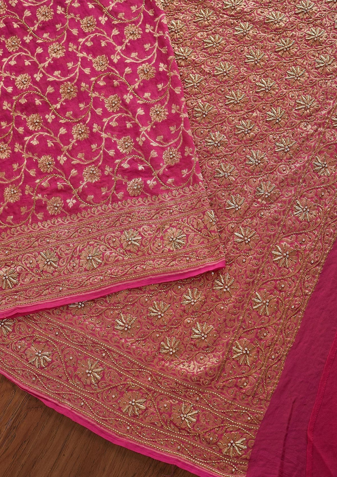 Pink Zardosi Georgette Designer Saree - koskii