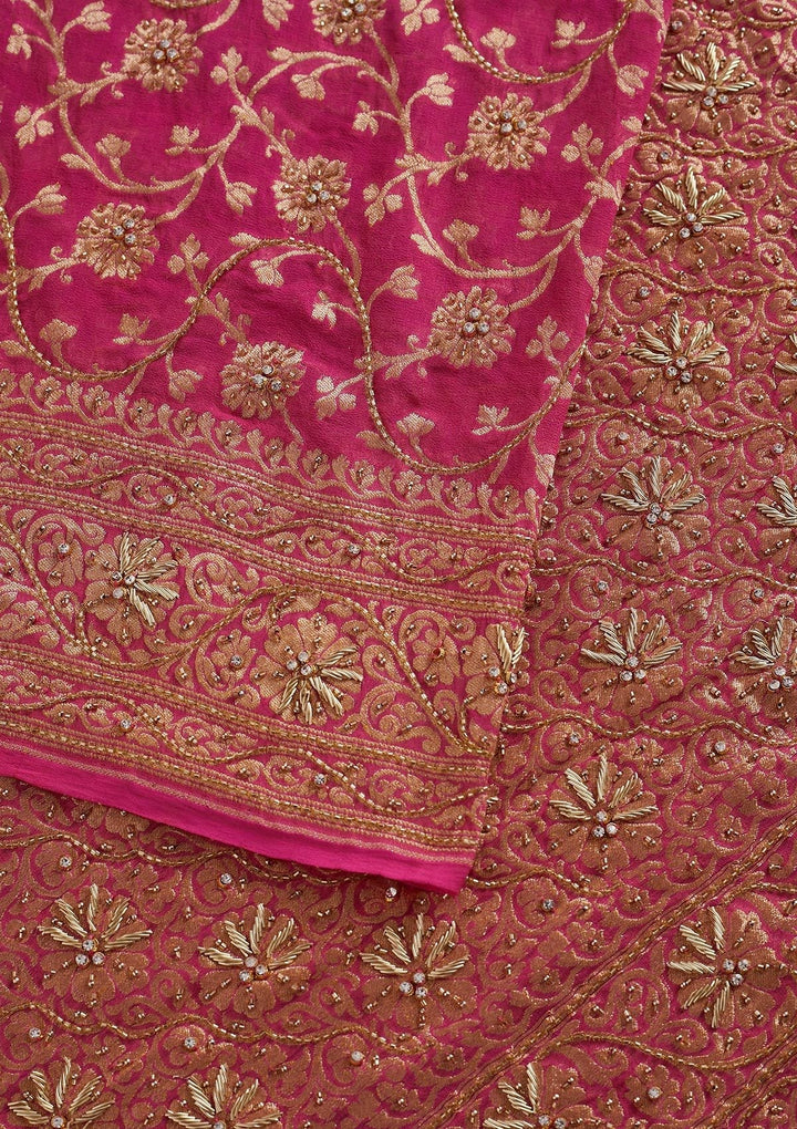 Pink Zardosi Georgette Designer Saree - koskii