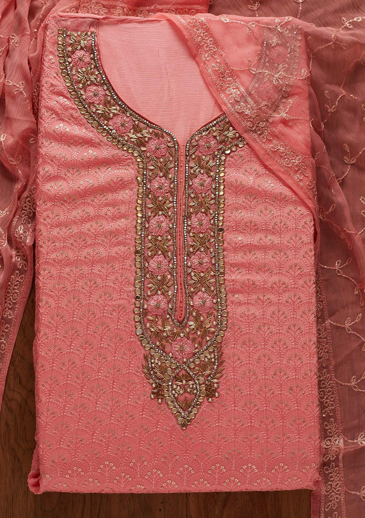 Pink Zardosi Semi Crepe Designer Semi-Stitched Salwar Suit - koskii