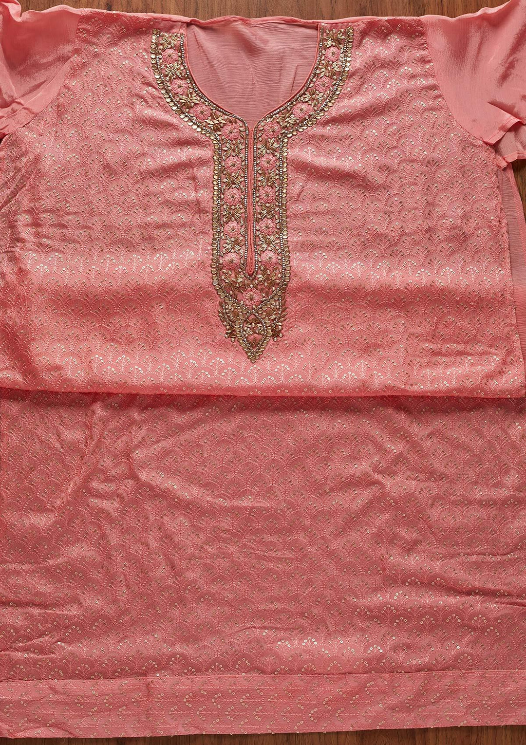 Pink Zardosi Semi Crepe Designer Semi-Stitched Salwar Suit - koskii