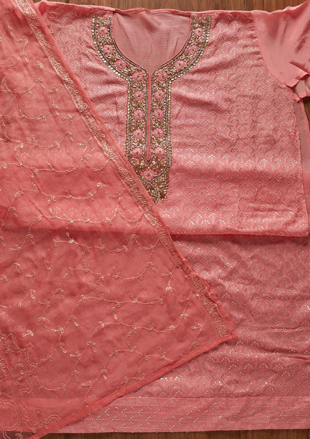 Pink Zardosi Semi Crepe Designer Semi-Stitched Salwar Suit - koskii