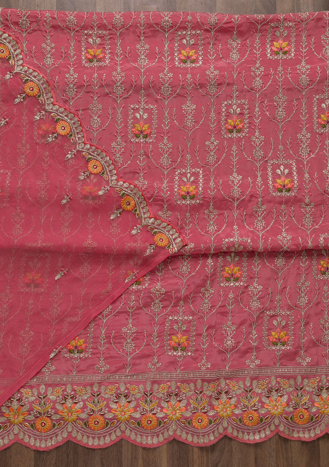Pink Zariwork Art Silk Unstitched Salwar Suit-Koskii