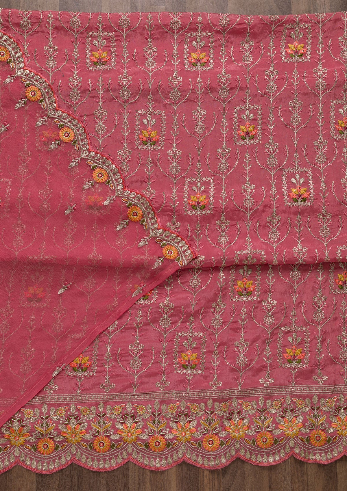 Pink Zariwork Art Silk Unstitched Salwar Suit-Koskii