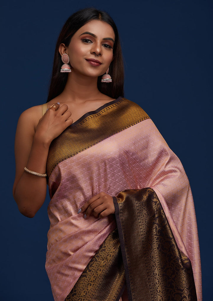 Pink Zariwork Art Silk Designer Saree - Koskii