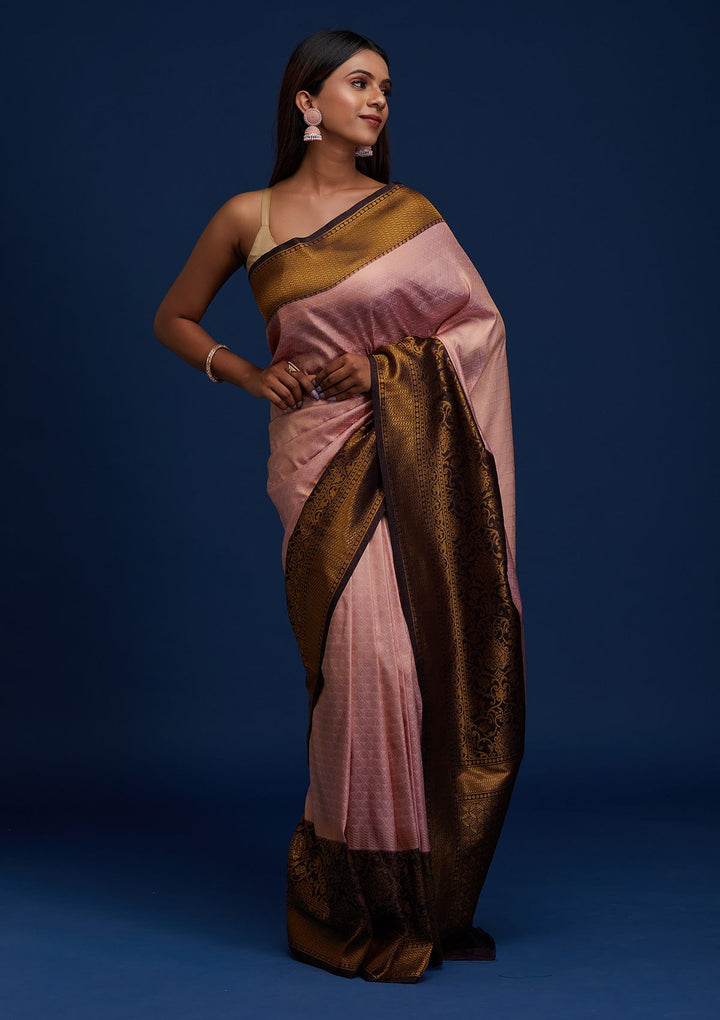 Pink Zariwork Art Silk Designer Saree - Koskii