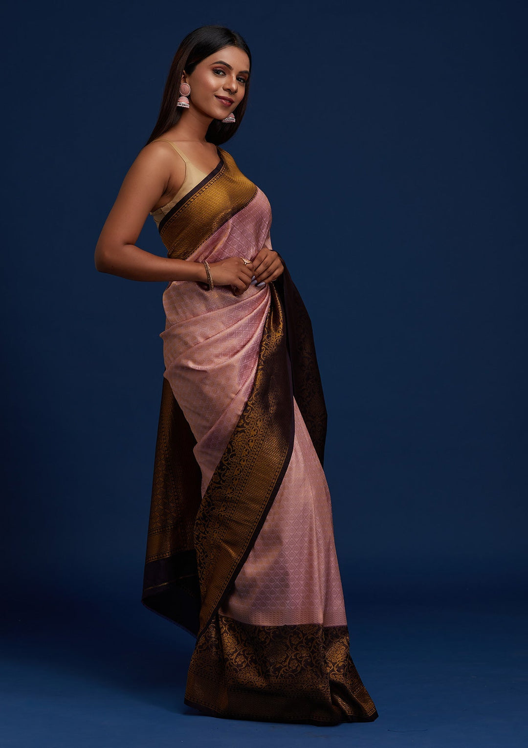 Pink Zariwork Art Silk Designer Saree - Koskii