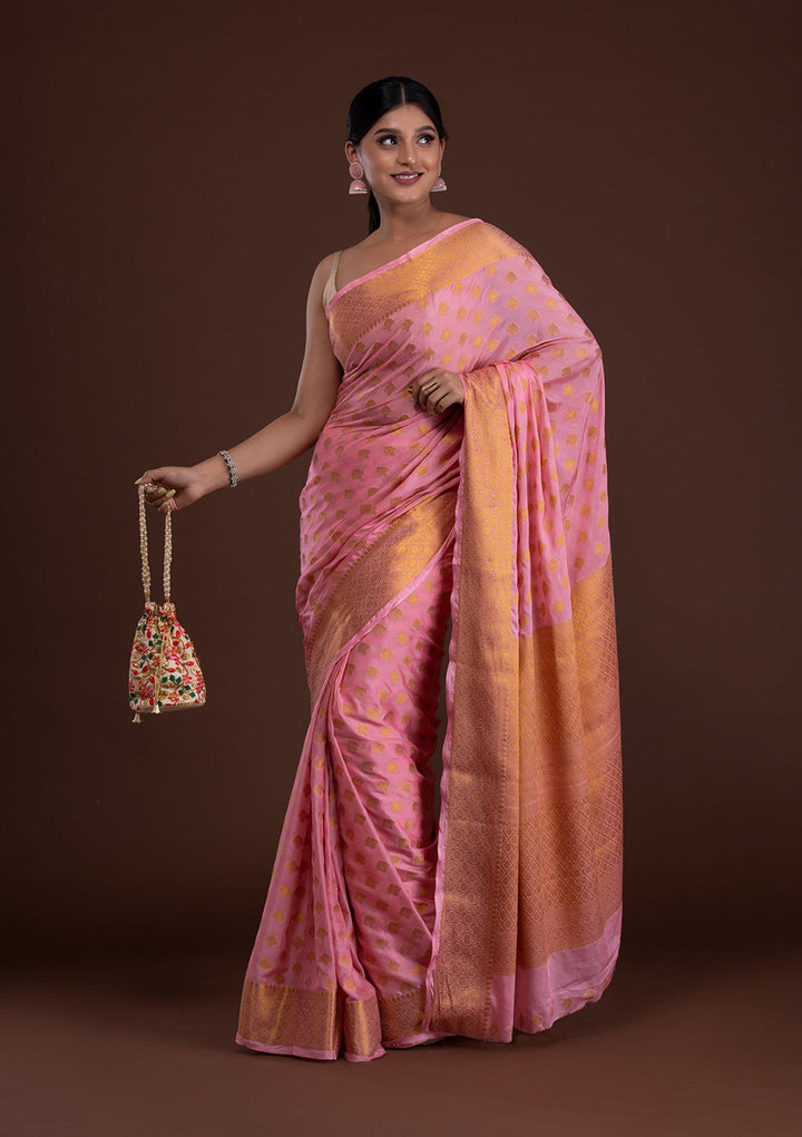 Pink Zariwork Art Silk Saree-Koskii