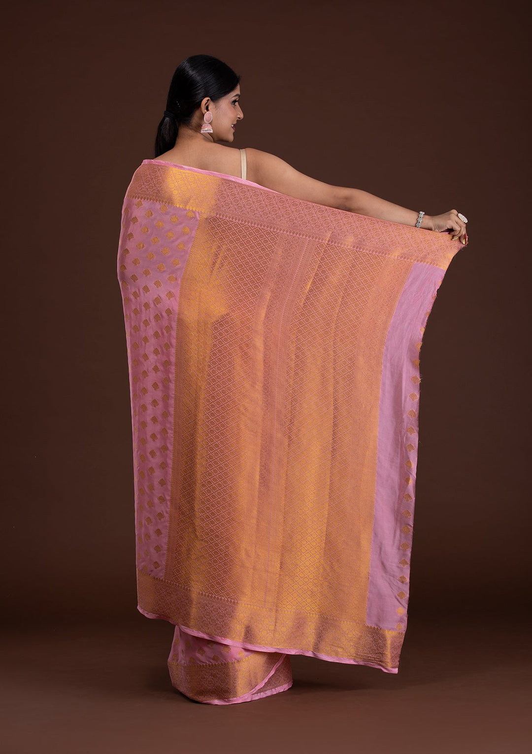 Pink Zariwork Art Silk Saree-Koskii