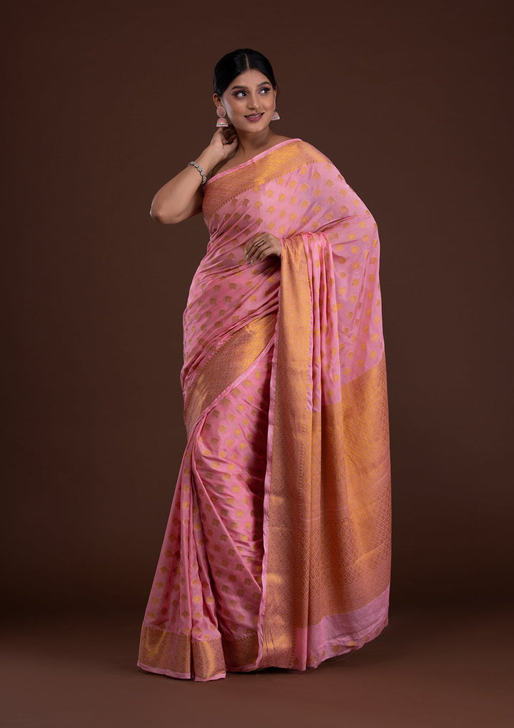 Pink Zariwork Art Silk Saree-Koskii