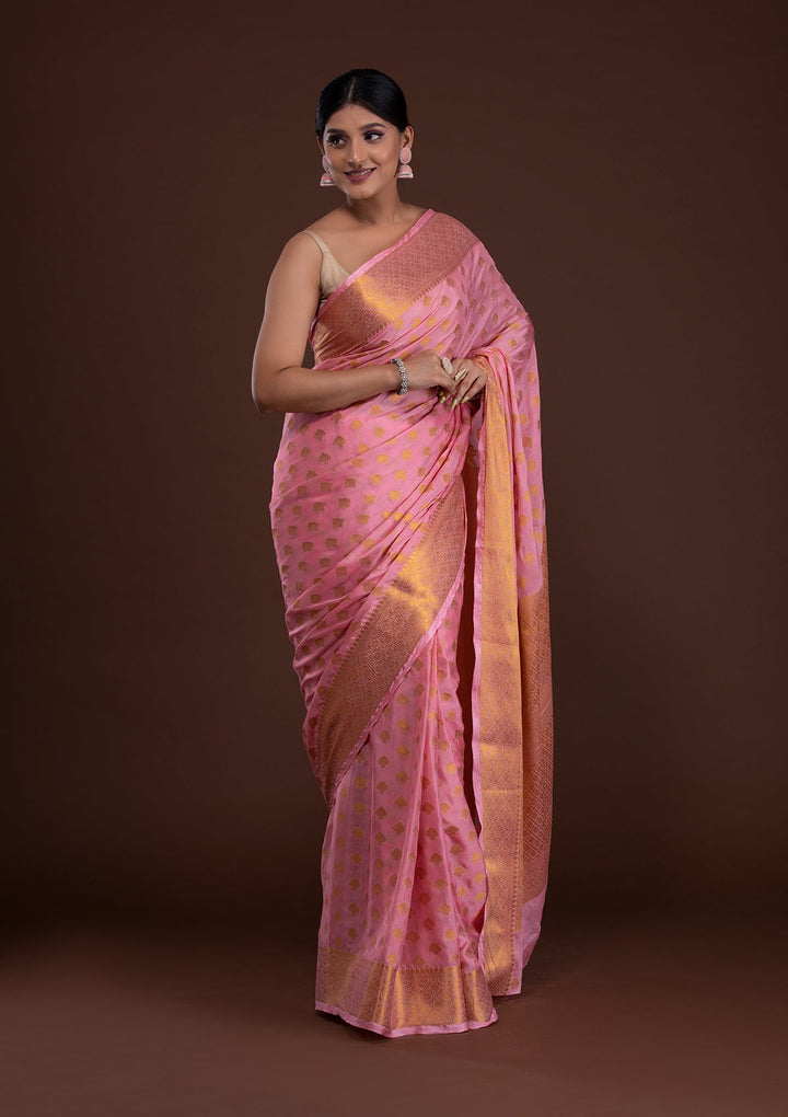 Pink Zariwork Art Silk Saree-Koskii