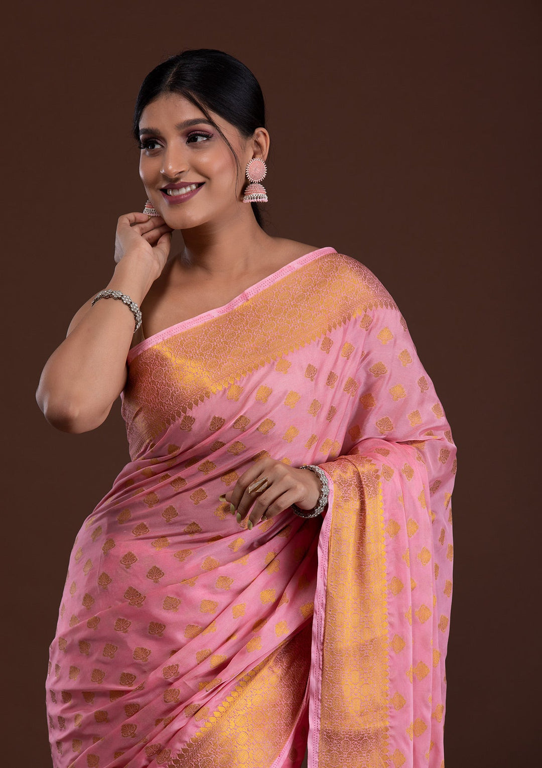 Pink Zariwork Art Silk Saree-Koskii