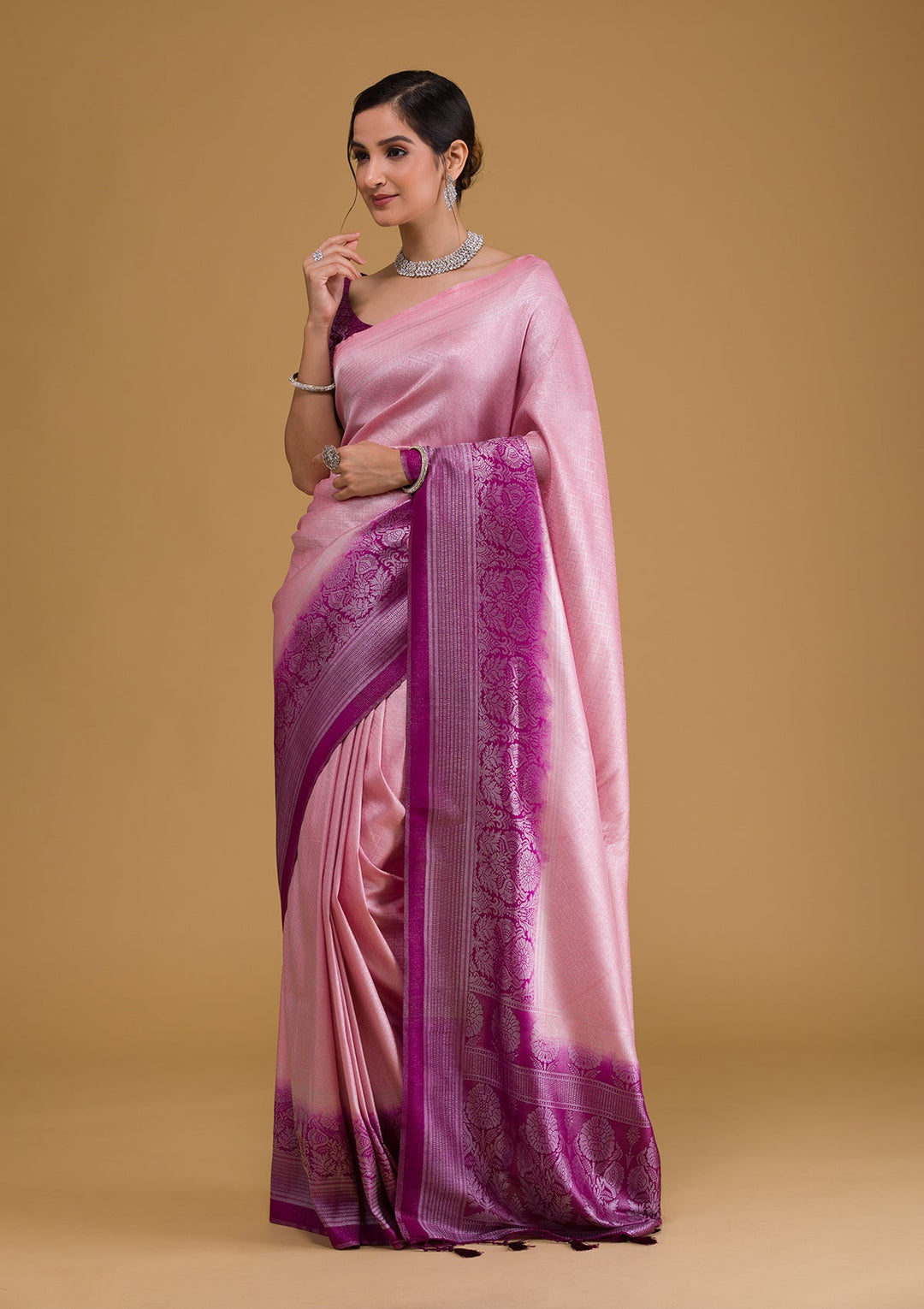 Pink Zariwork Art Silk Designer Saree-Koskii