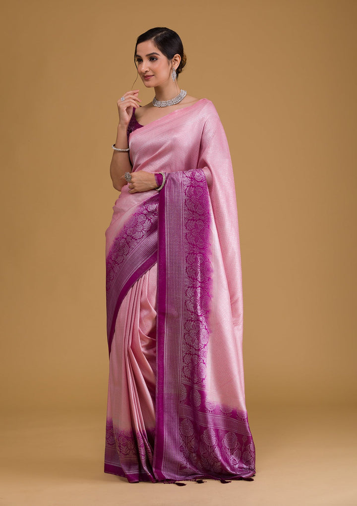 Pink Zariwork Art Silk Designer Saree-Koskii
