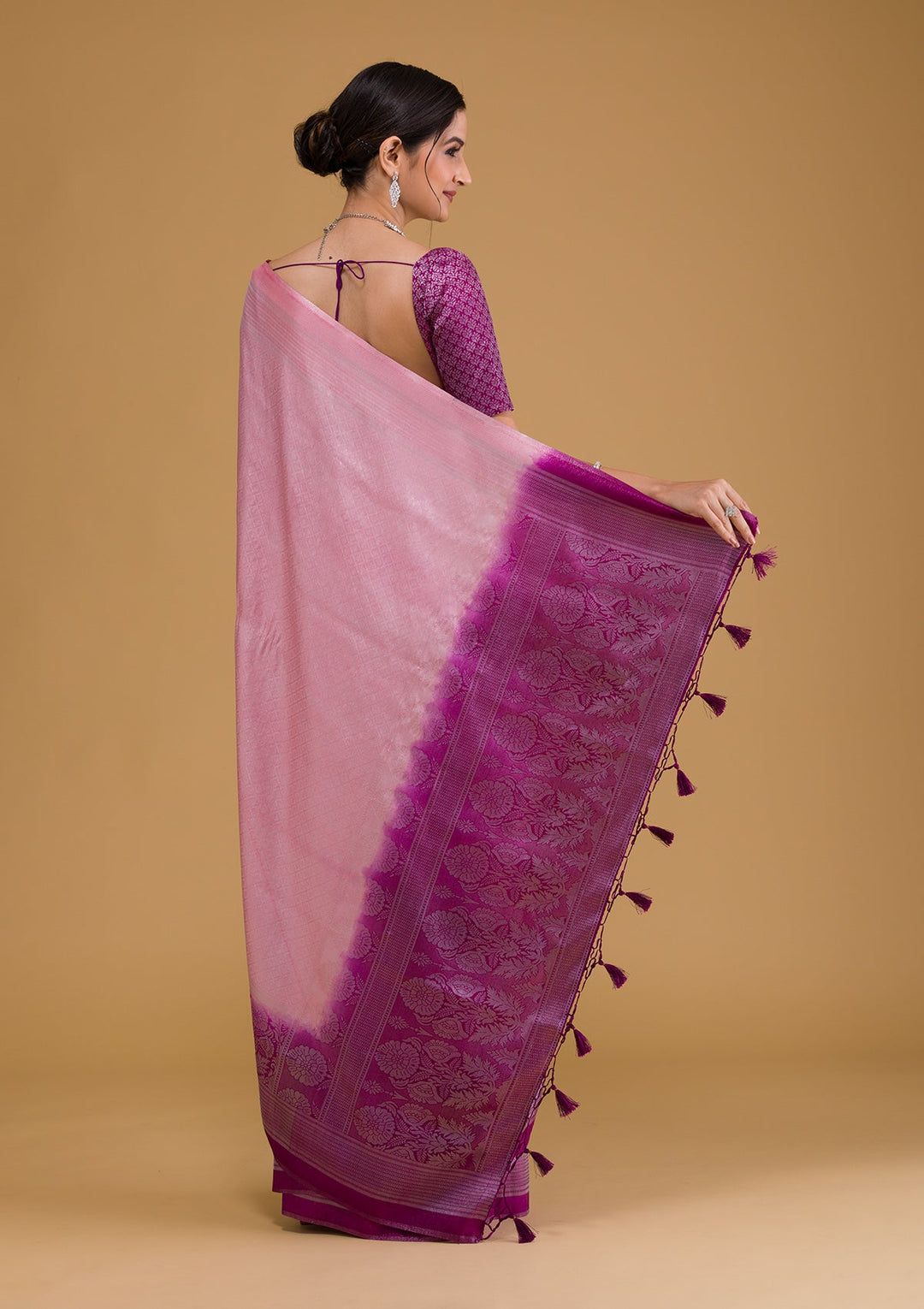 Pink Zariwork Banarasi Saree-Koskii