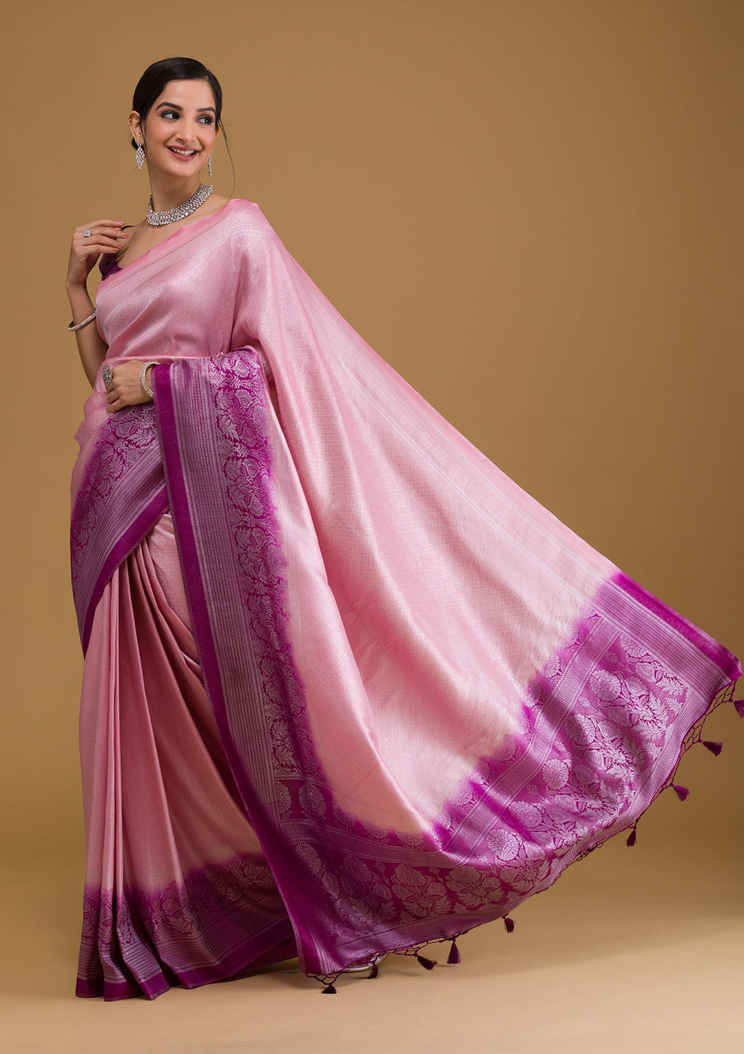 Pink Zariwork Banarasi Saree-Koskii