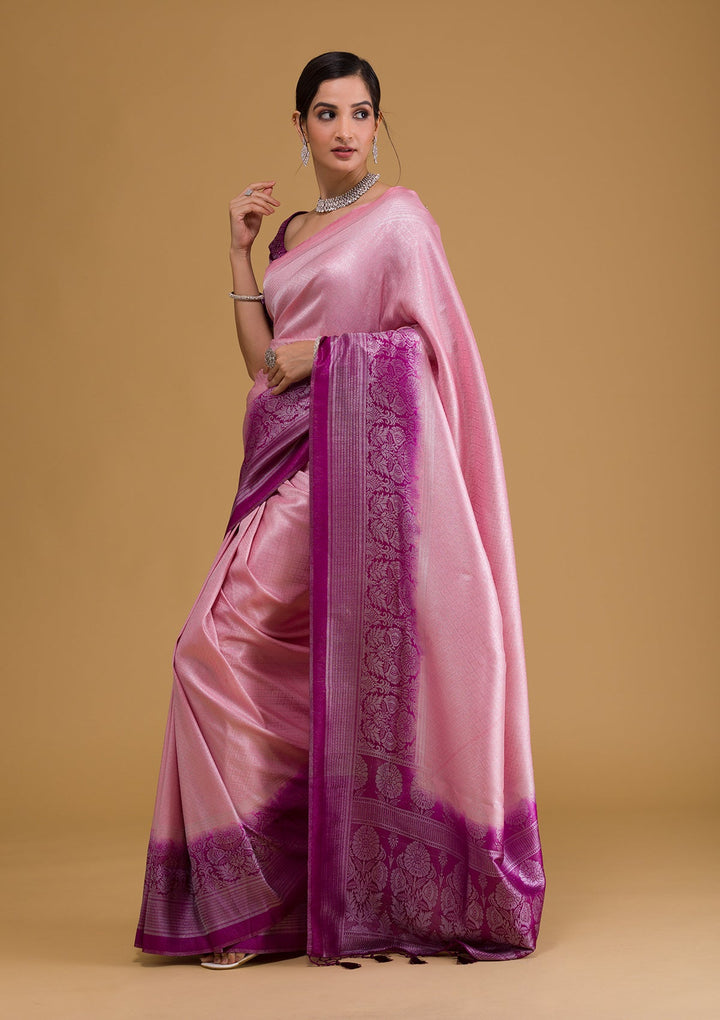 Pink Zariwork Banarasi Saree-Koskii
