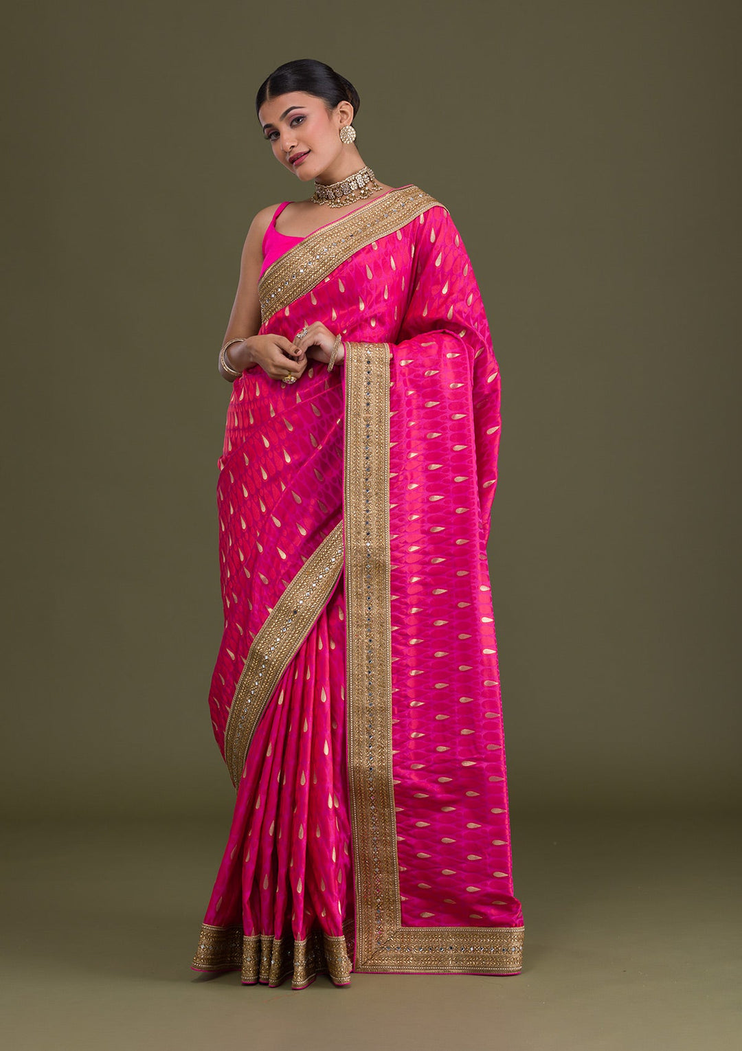 Pink Zariwork Art Silk Saree-Koskii