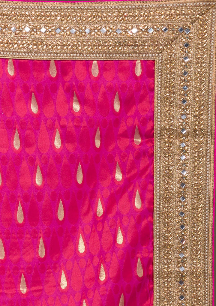 Pink Zariwork Art Silk Unstitched Saree-Koskii