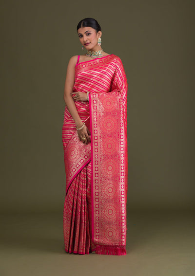 Pink Zariwork Art Silk Saree-Koskii