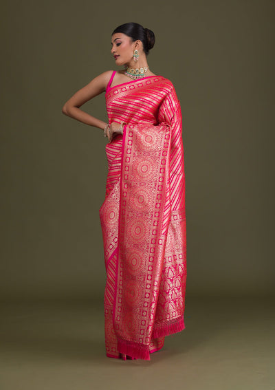 Pink Zariwork Art Silk Unstitched Saree-Koskii