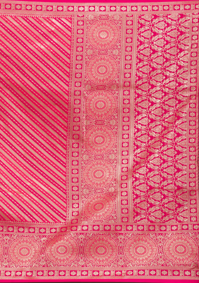 Pink Zariwork Art Silk Unstitched Saree-Koskii